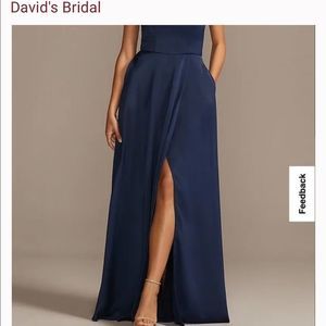 NWT Davids Bridal Marine One Shoulder Strap Satin Gown